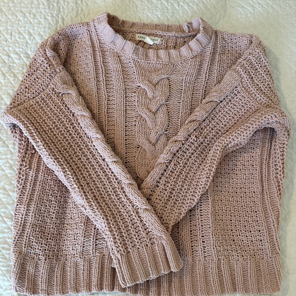 Aeropostale Blush Crew Neck Sweater with Cable Knit Design